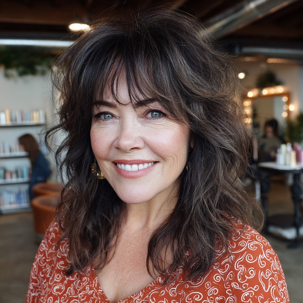 Textured Dark Brown Layers with Soft Bangs