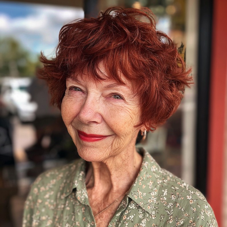 Textured Short Red Pixie with Playful Volume