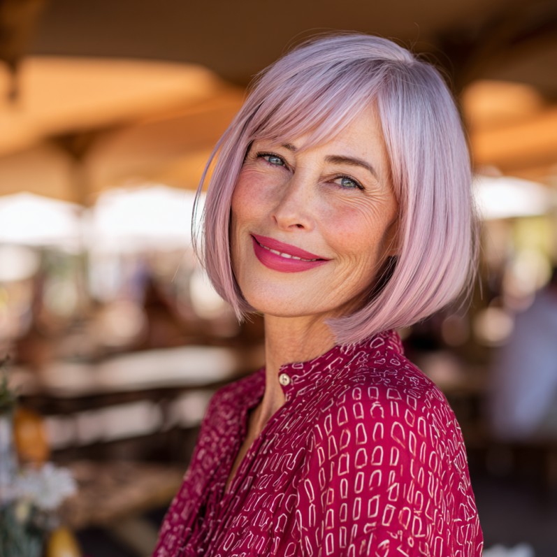 Chic Pastel Blunt Bob with Subtle Bangs
