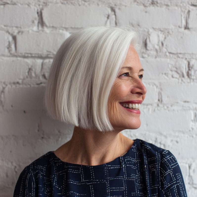 Polished White Blunt Bob with Subtle Flare