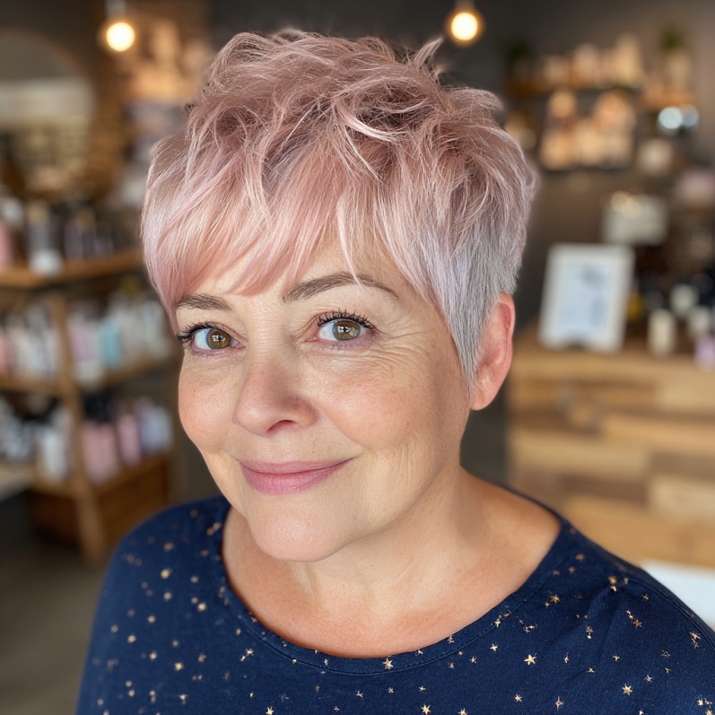 Soft Pink Textured Pixie Cut with Feathered Layers