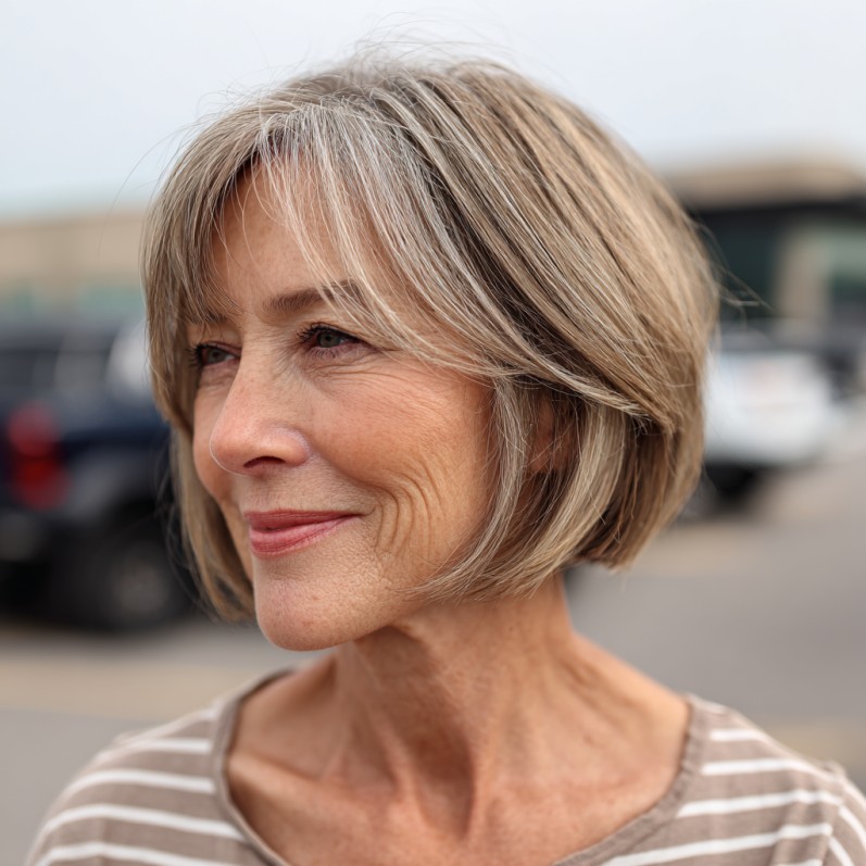 Softly Framed Blunt Bob with Subtle Highlights