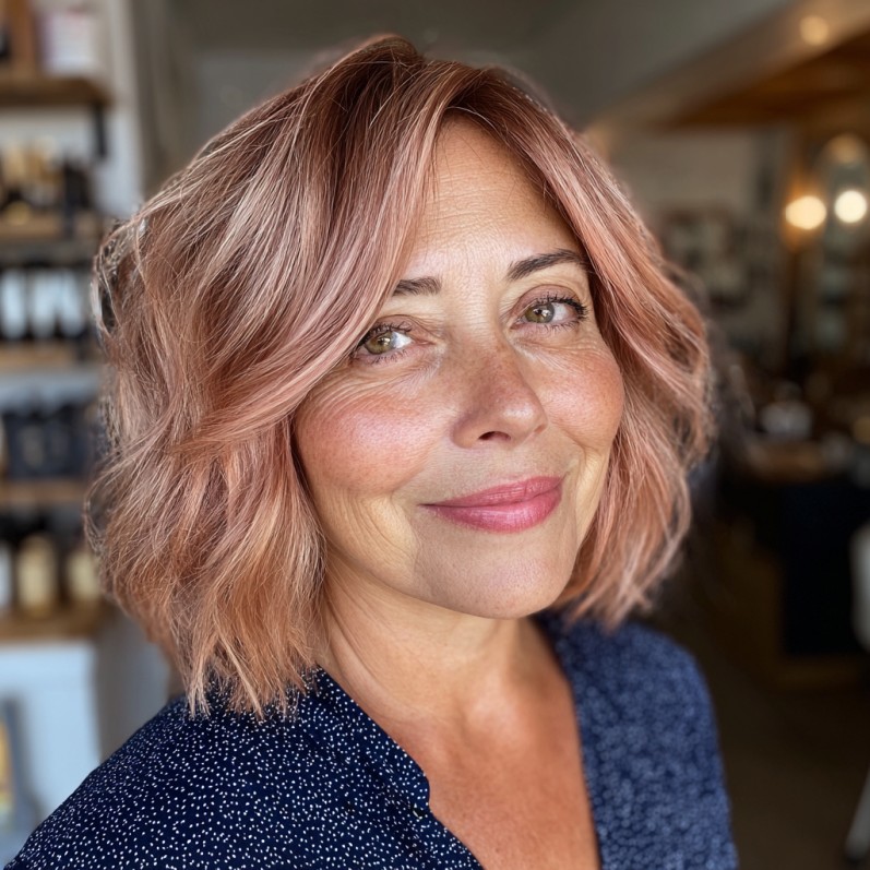 Softly Layered Coral Balayage Bob