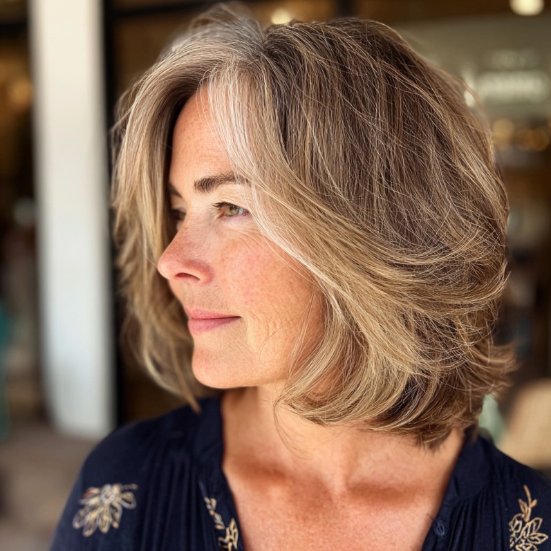 Softly Textured Layered Bob with Subtle Ash Highlights
