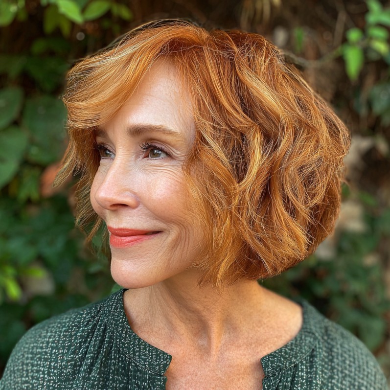 Textured Copper Blunt Bob with Soft Waves