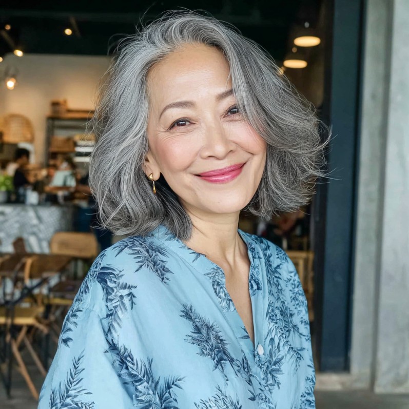 Textured Gray Blunt Bob with Soft Waves