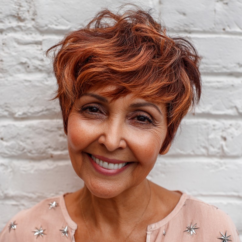 Textured Short Shag with Warm Copper Balayage