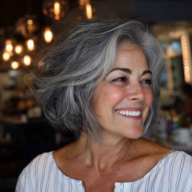 Textured Silver Bob with Soft Layers