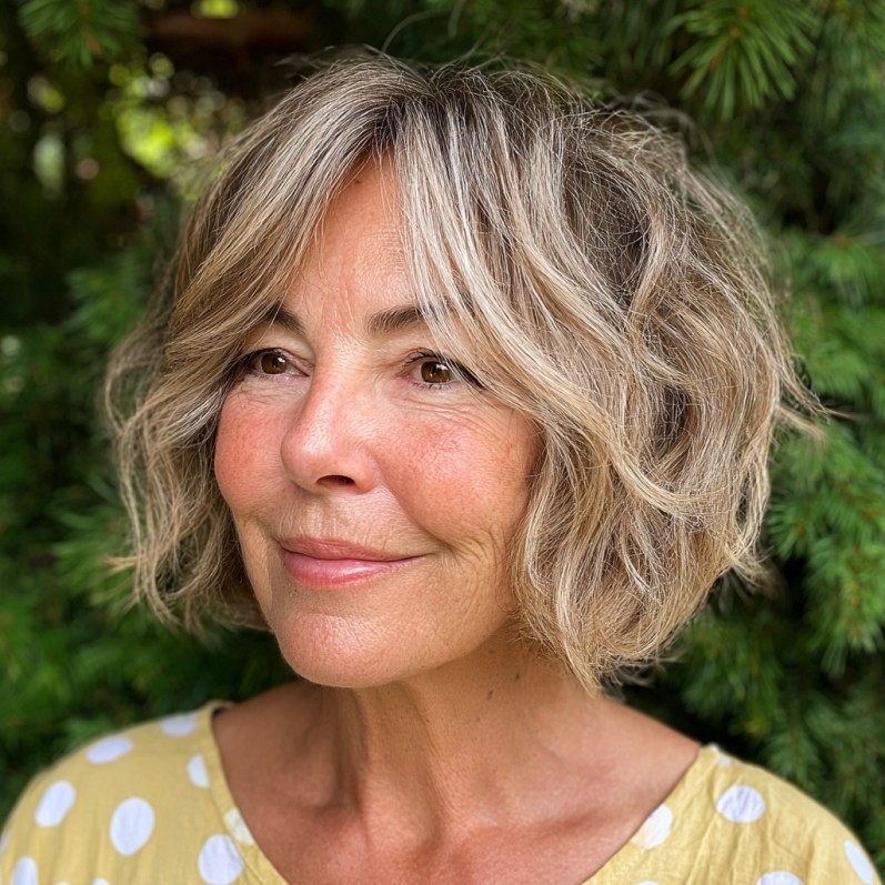 Textured Soft Wavy Bob with Sun-Kissed Highlights