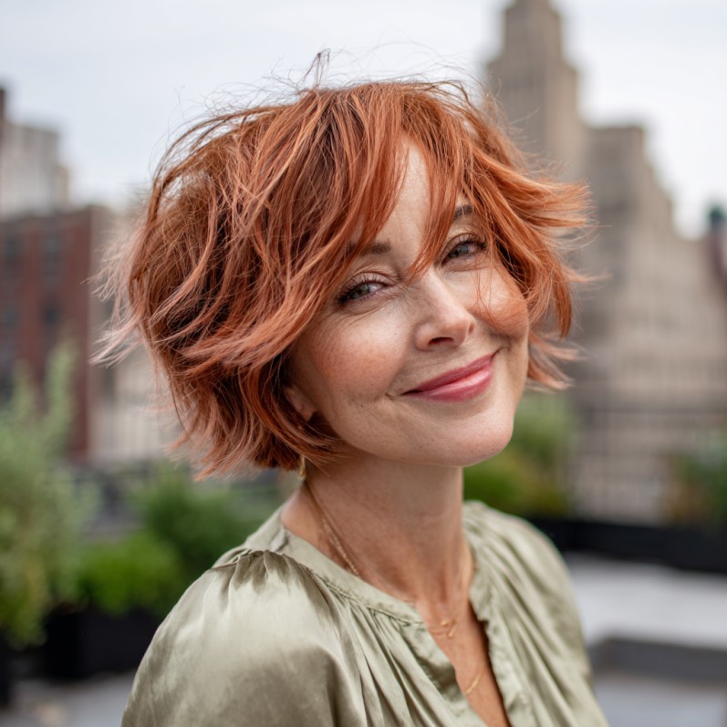 Vibrant Textured Bob with Subtle Copper Balayage