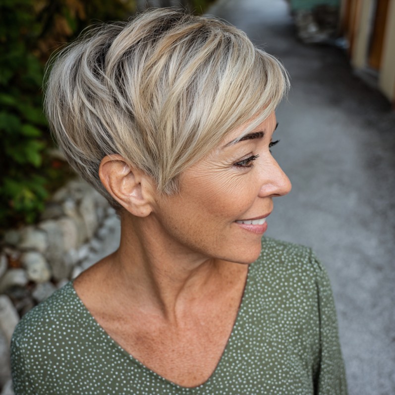 Chic Textured Short Pixie with Subtle Highlights