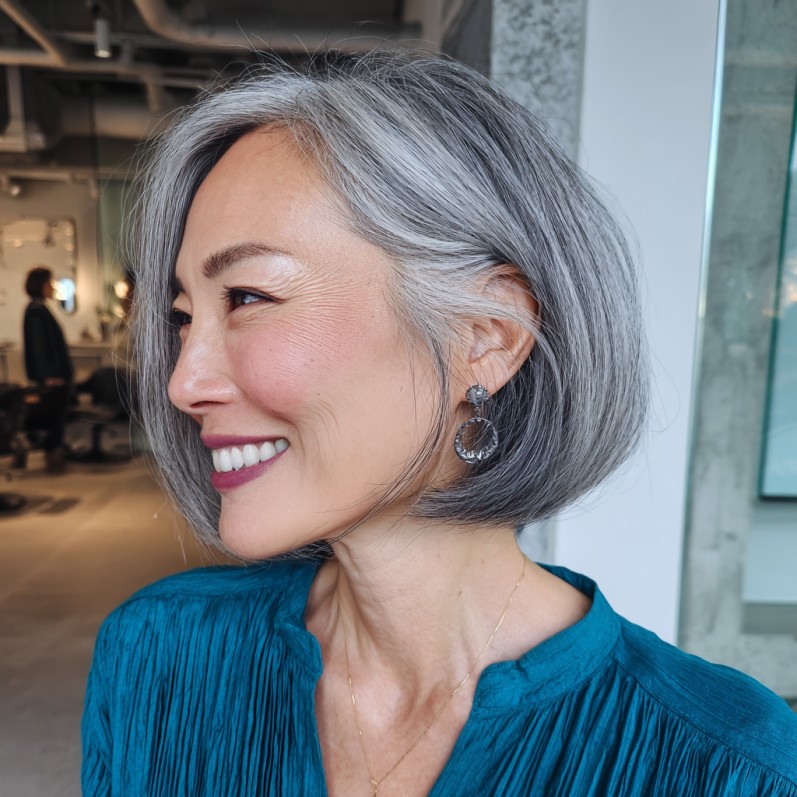 Chic Silvery Bubble Bob with Subtle Layers