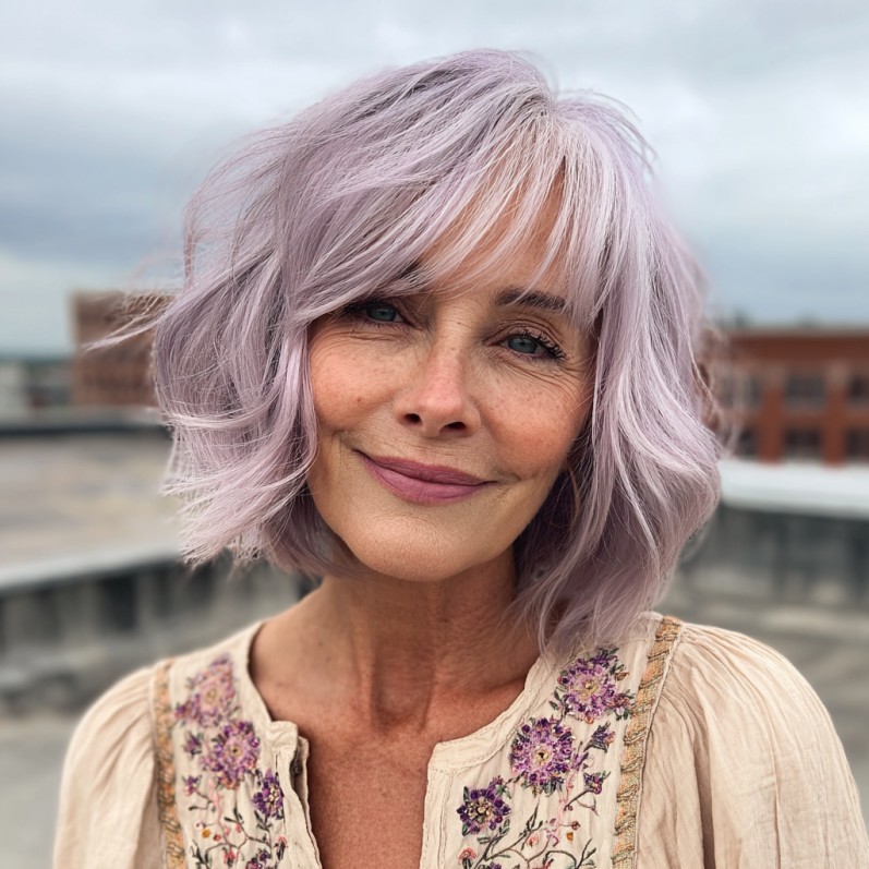 Chic Soft Lavender Bubble Bob with Subtle Layers