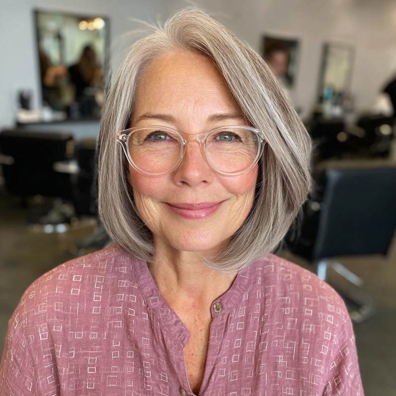 Chic Softly Layered Silver Bob