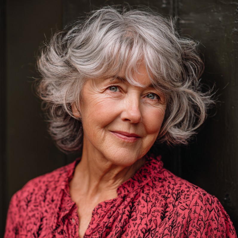 Chic Softly Textured Gray Shag with Gentle Volume