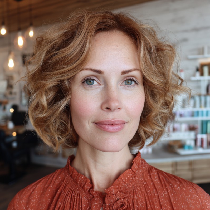 Chic Textured Bubble Bob with Defined Curls