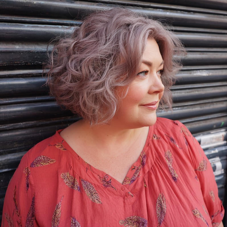 Chic Textured Lavender Curly Bob