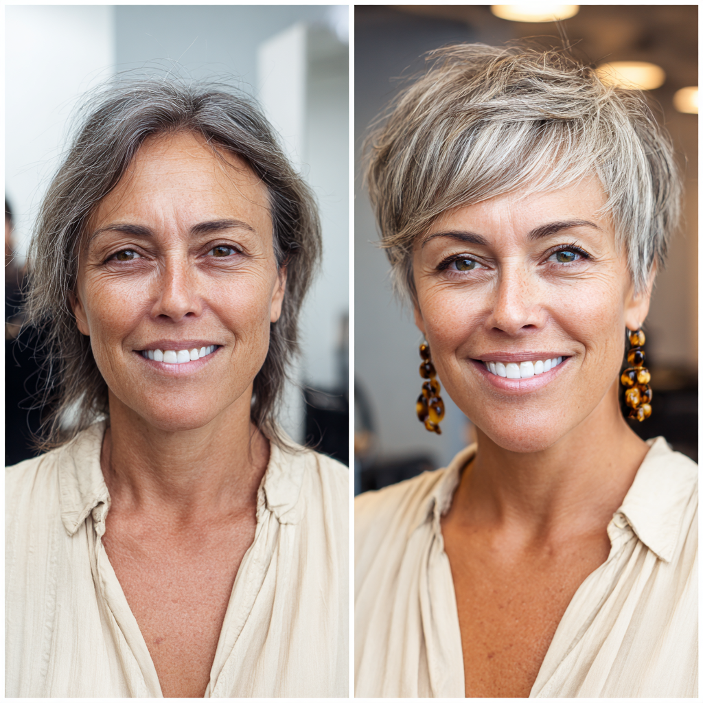 Chic Textured Silver Pixie with Playful Layers