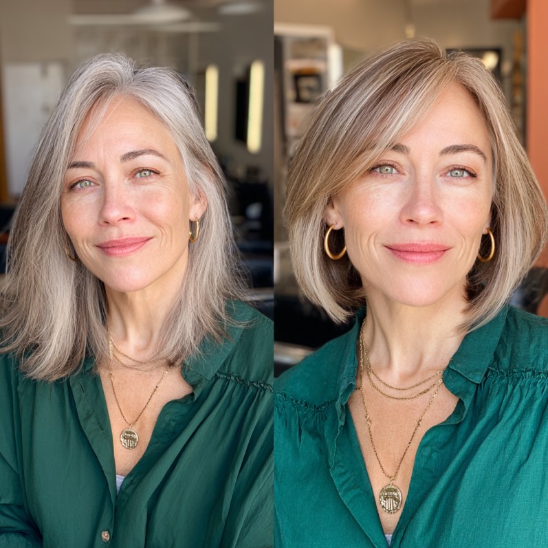 Elegant Silver Layered Bob with Subtle Highlights