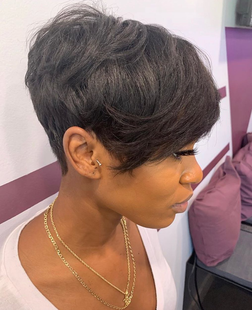 Elegant Textured Short Cut with Side Swept Bangs