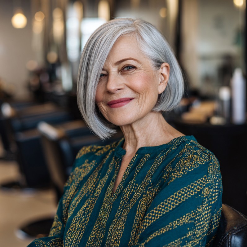 Sleek Asymmetrical Silver Bob with Subtle Volume