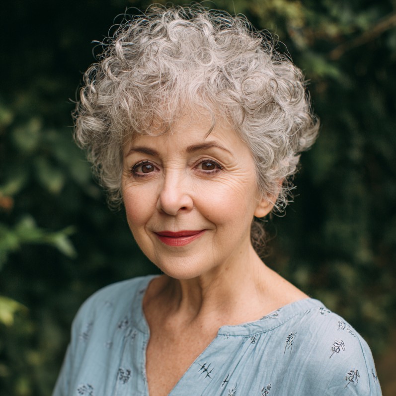 Soft Curly Silver Crop with Natural Volume