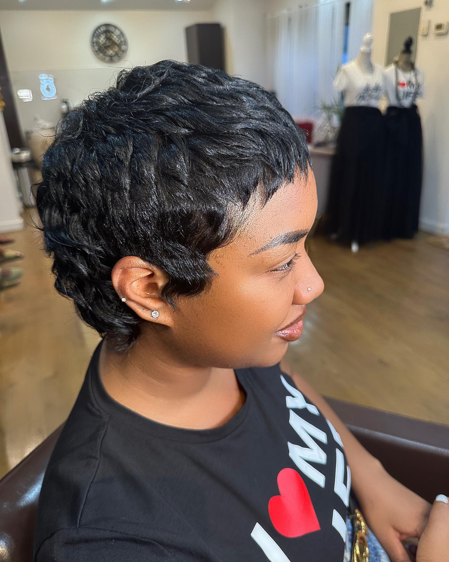 Textured Black Pixie Cut with Defined Waves