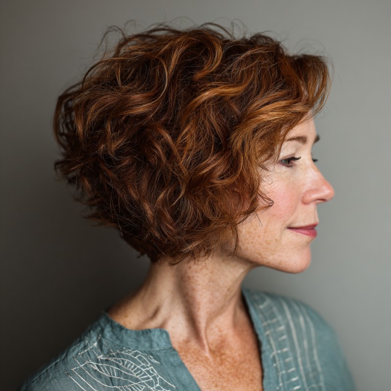 Textured Curly Bob with Rich Copper Highlights