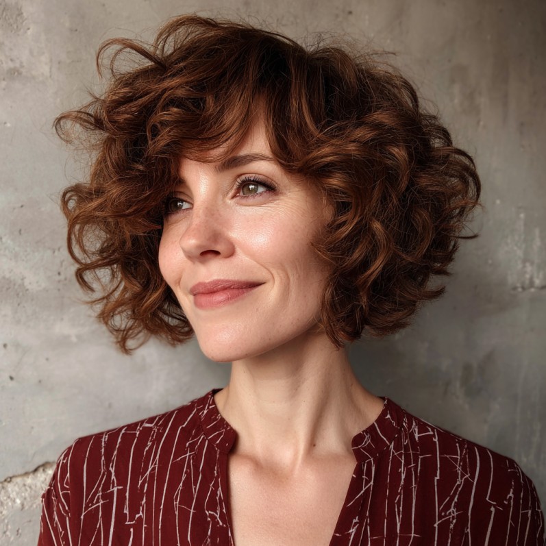 Textured Curly Bubble Bob with Face-Framing Layers