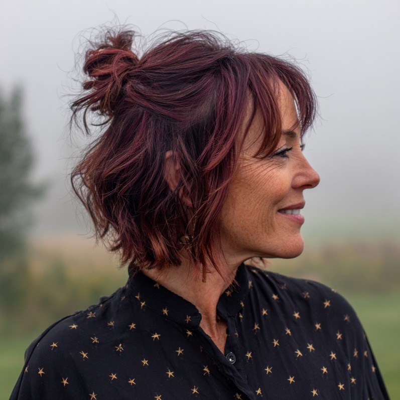 Textured Lob with Subtle Burgundy Highlights