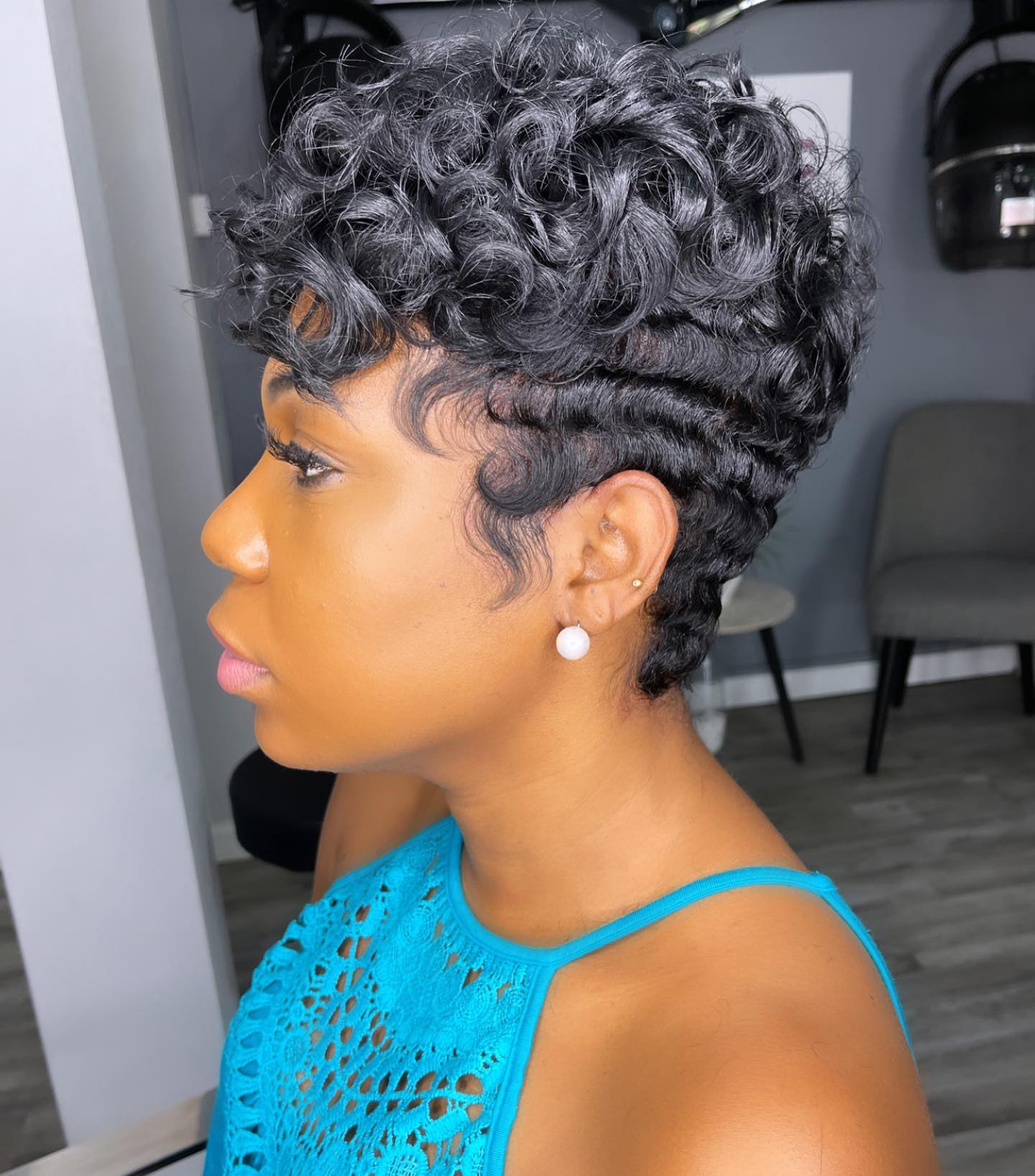 Textured Short Curly Pixie with Defined Waves