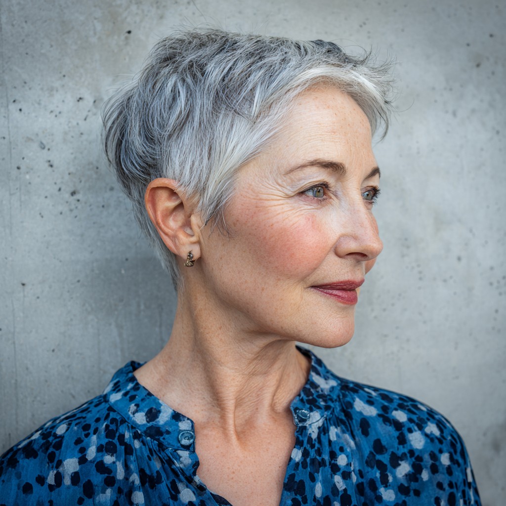 Textured Short Pixie with Silver Highlights