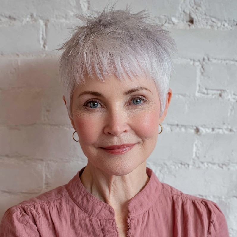 Textured Short Silvery Pixie with Lifting Layers