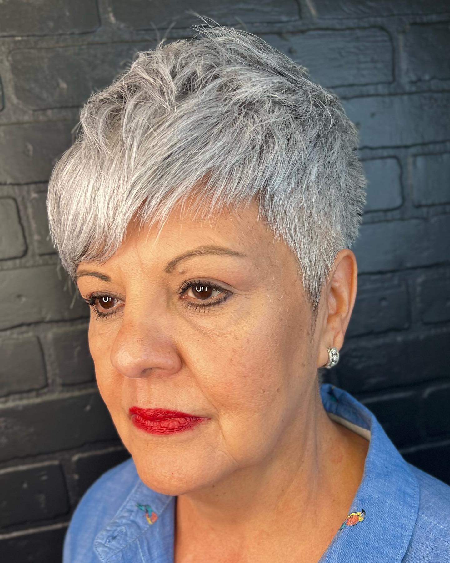 Textured Silver Pixie Cut with Soft Bangs