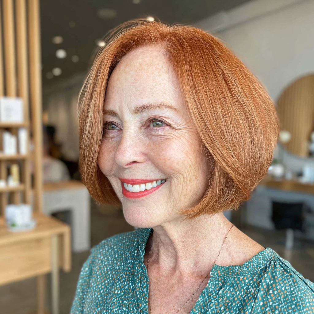Vibrant Copper Blunt Bob with Soft Textured Ends