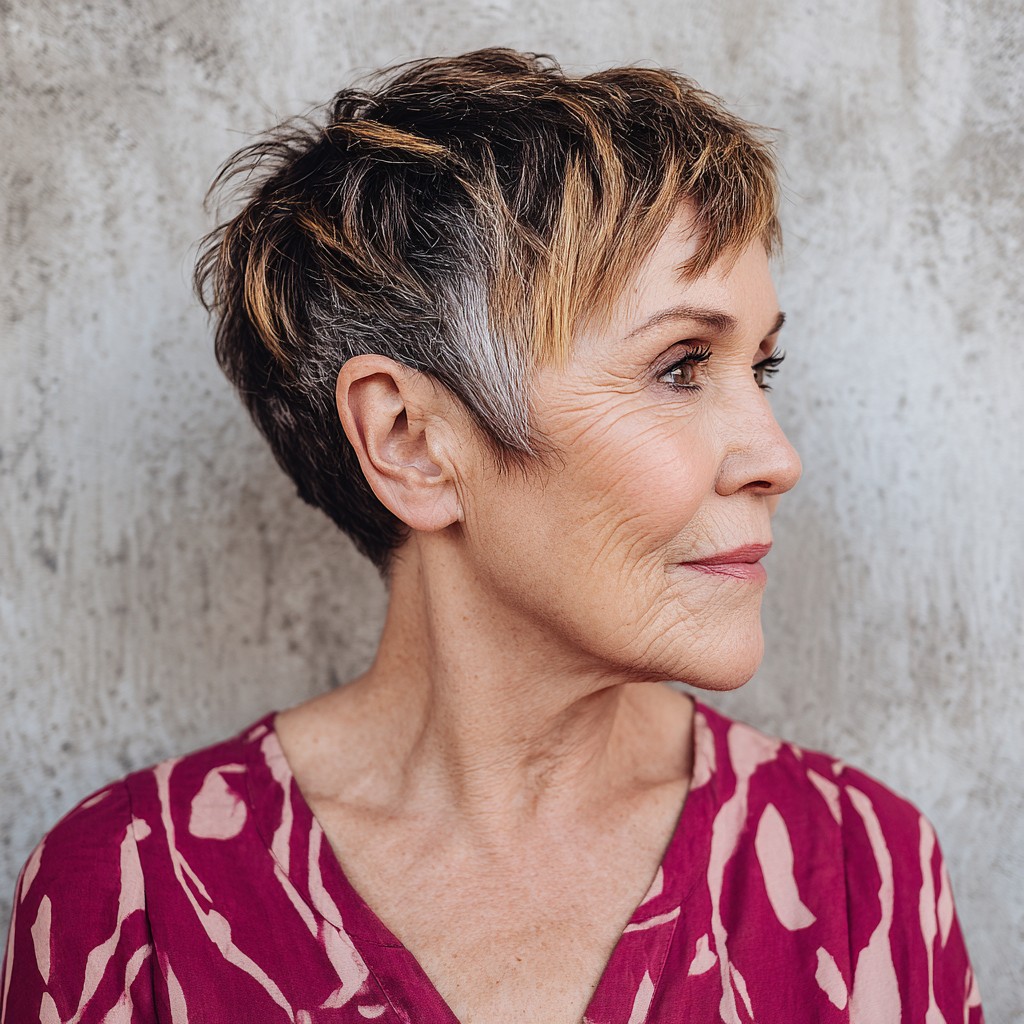 Textured Short Pixie Cut with Subtle Highlights