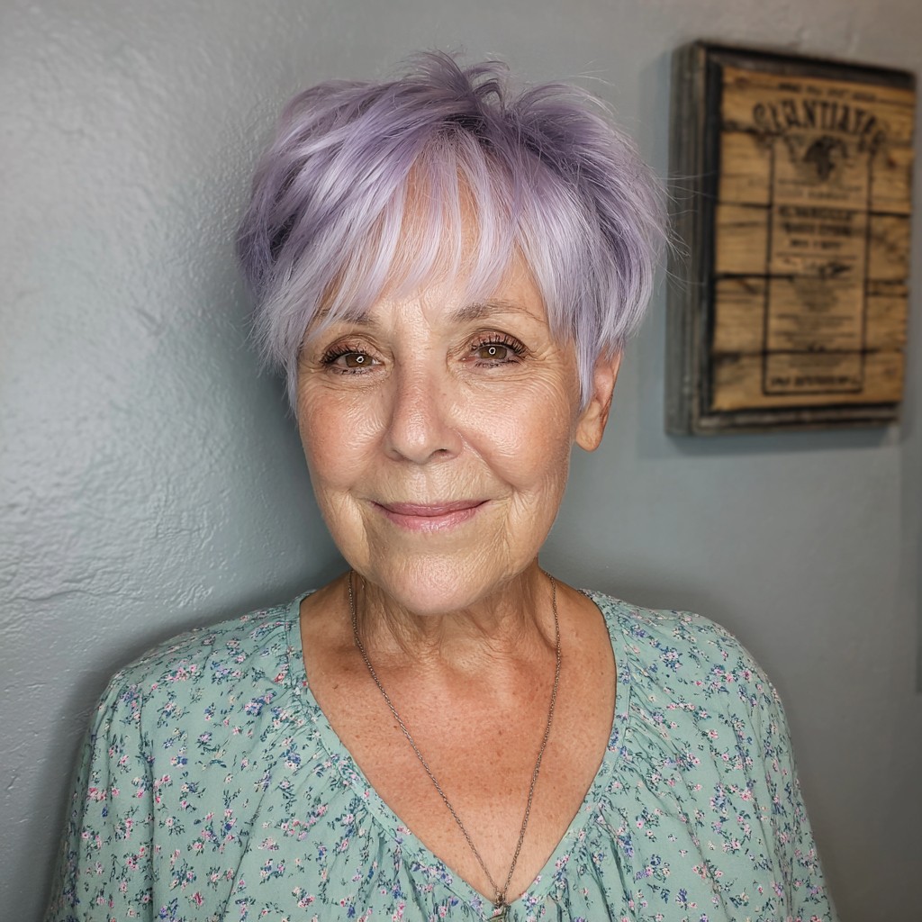 Chic Soft Lavender Shattered Pixie Cut