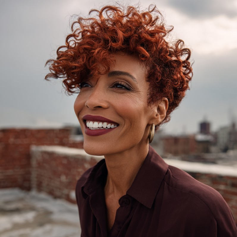 Charming Curly Red Pixie with Defined Curls