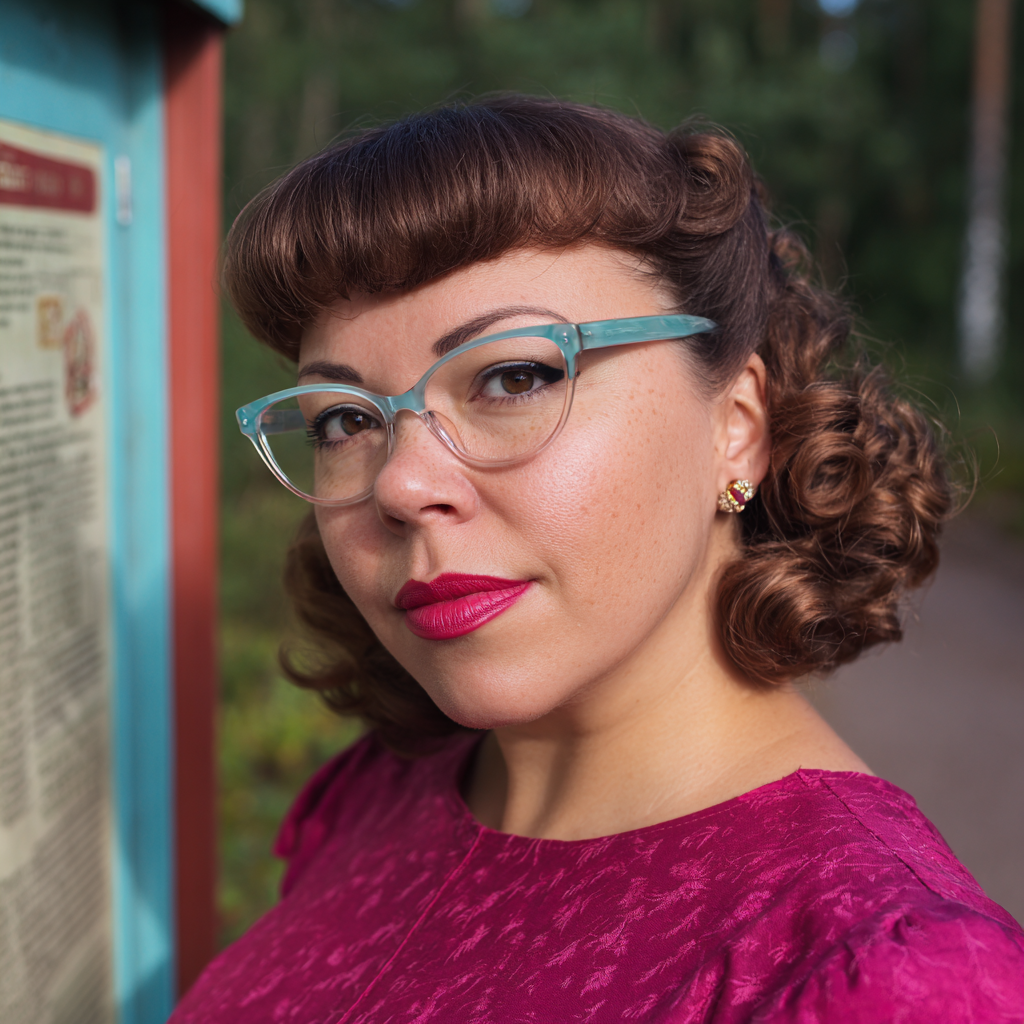 Charming Retro-Inspired Curly Bob with Bangs