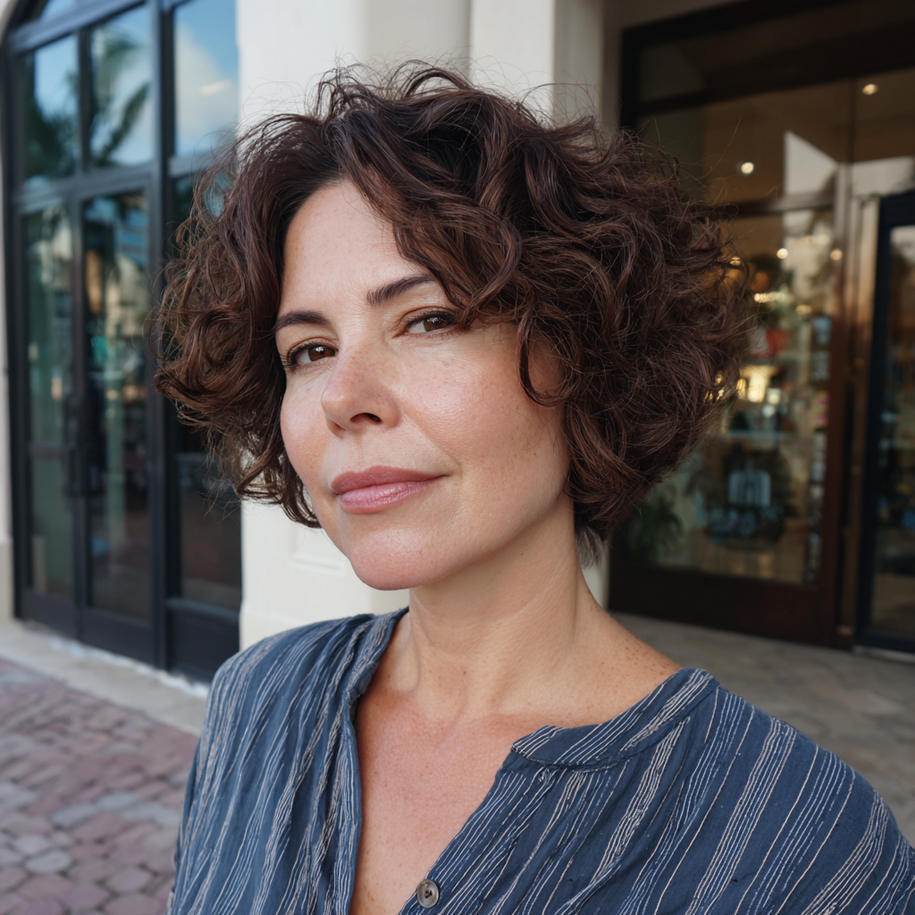 Charming Textured Curly Bob with Soft Layers