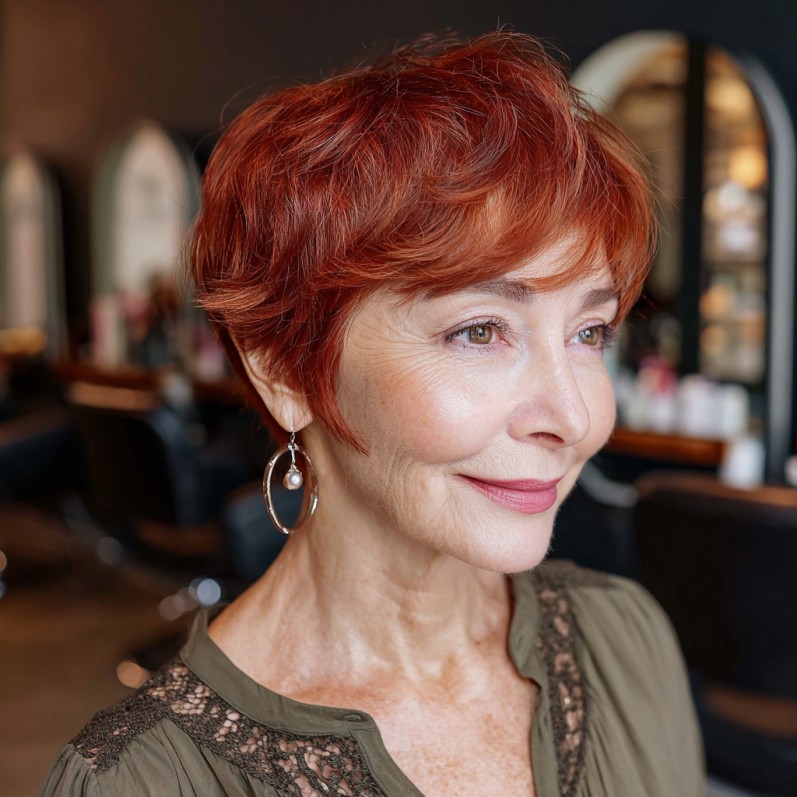 Charming Textured Red Pixie with Effortless Movement