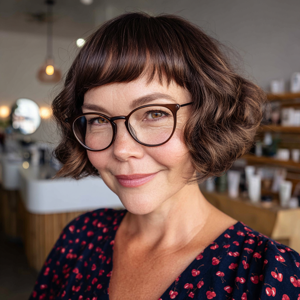 Chic Curly Bob with Bangs