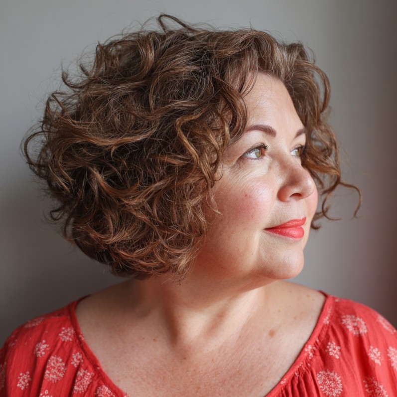 Chic Curly Dark Brown Bob with Soft Volume