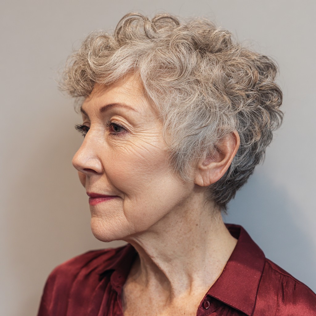 Chic Curly Silver Pixie Cut