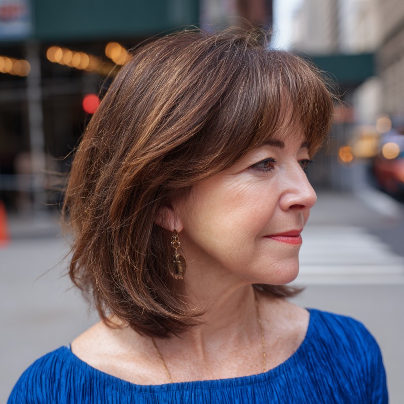 Chic Dark Brown Shoulder-Length Cut with Soft Face-Framing Layers