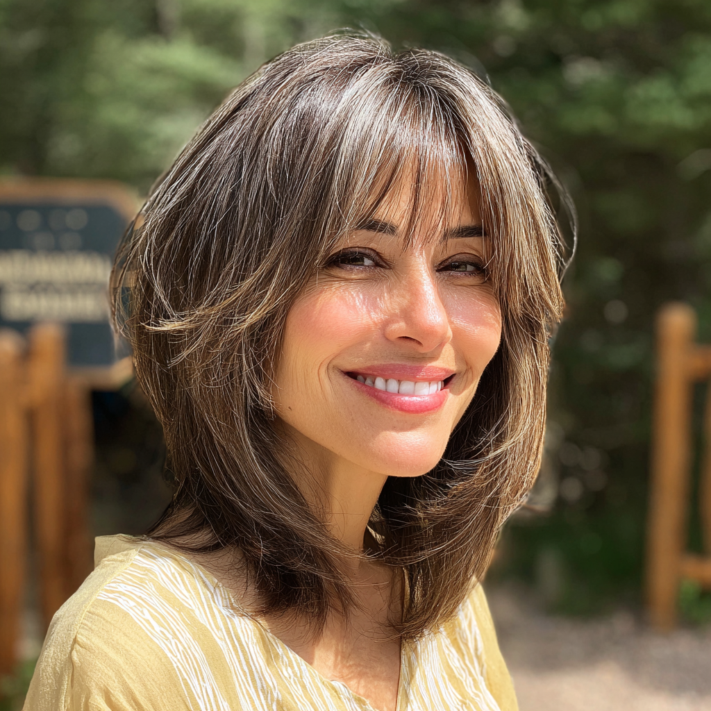Chic Layered Cut with Soft Face-Framing Bangs