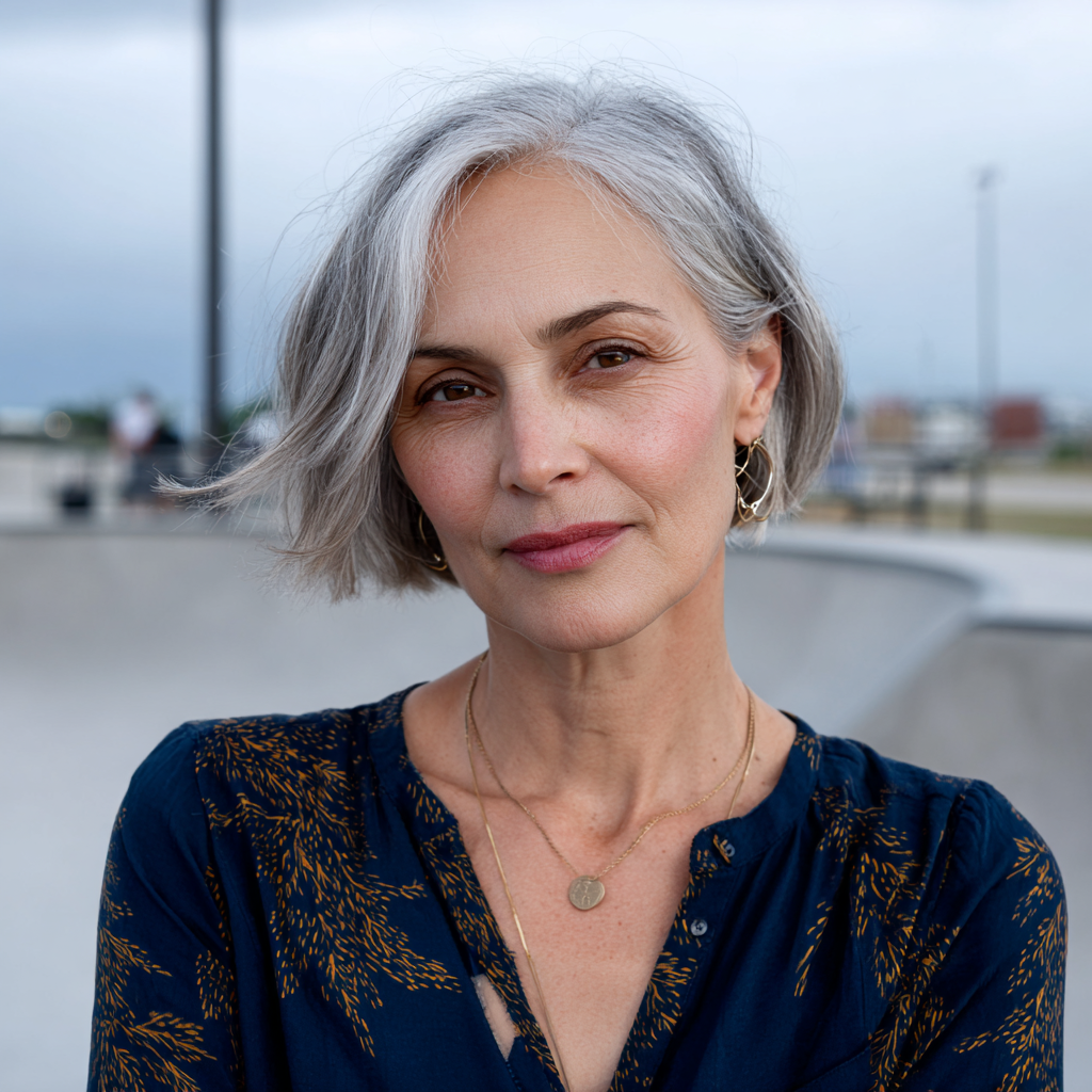 Chic Silver Blunt Bob with Soft Waves
