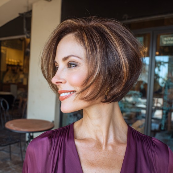 Chic Textured Angular Bob with Lively Highlights