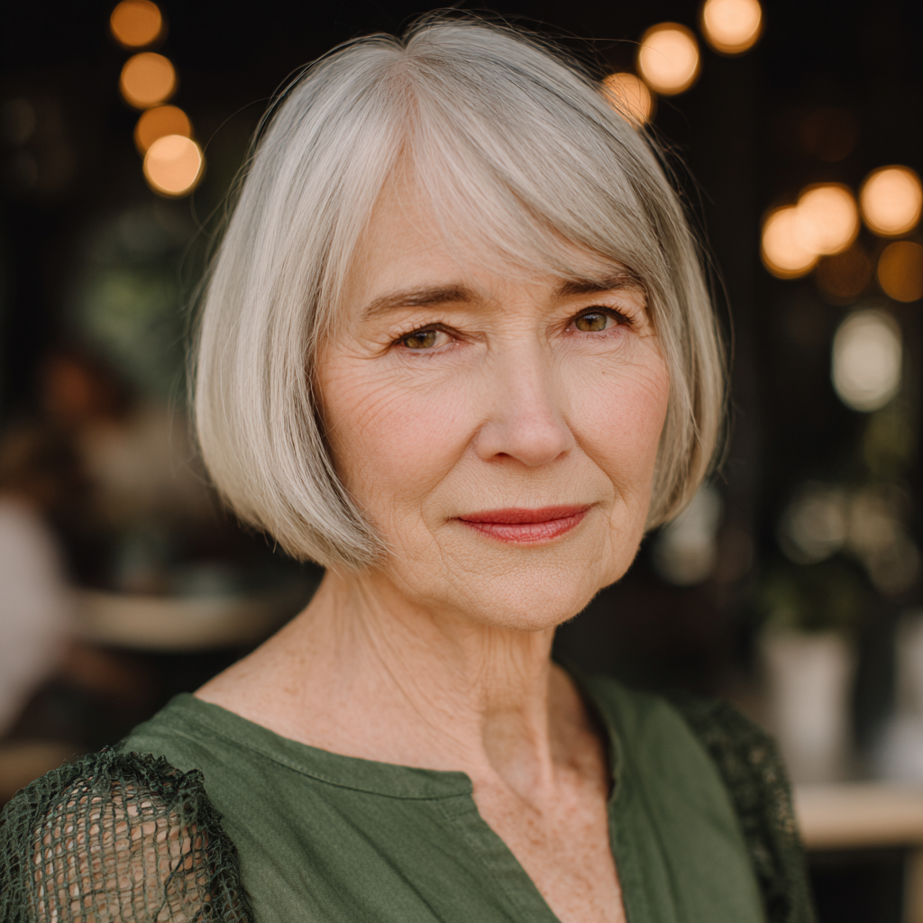 Chic Textured Blunt Bob with Soft Silver Highlights