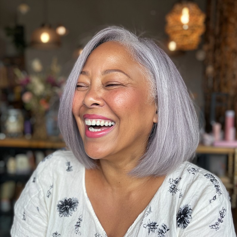 Chic Textured Lavender Bubble Bob with Soft Edges